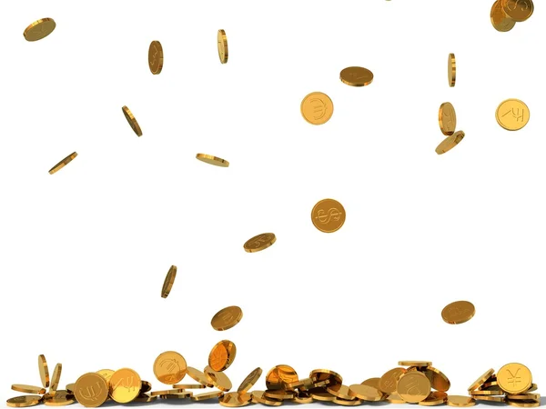 3D illustratie van gouden munten regen. — Stockfoto