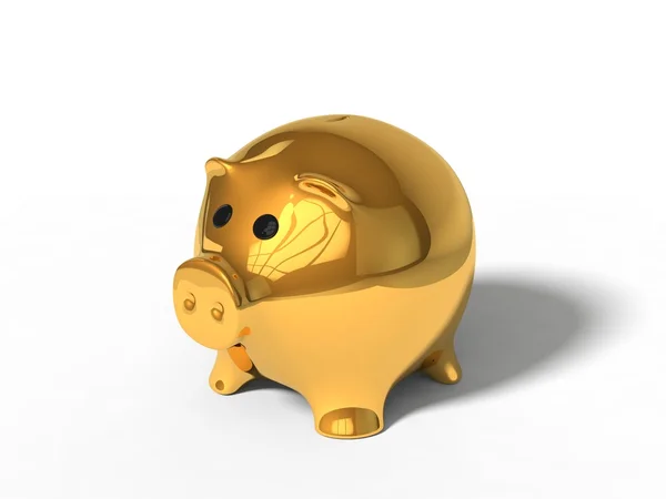 3D illustratie van gouden varken spaarpot. — Stockfoto