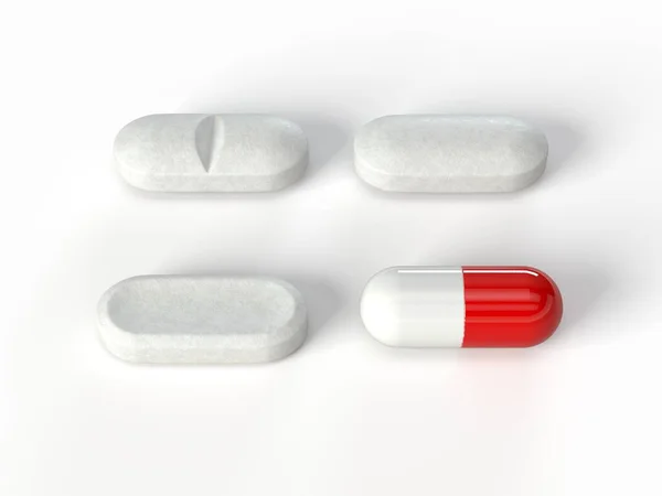 长形白色药丸 3D插图孤立在白色上 适合医药 医疗及健美补充剂主题 — 图库照片