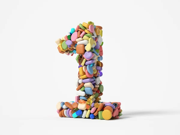 Verschiedene Pillen Stapeln Sich Form Der Nummer Geeignet Für Medizin — Stockfoto