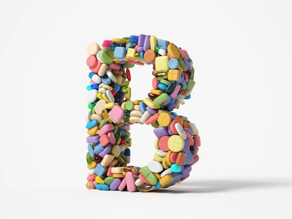 Verschiedene Pillen Stapeln Sich Form Von Buchstaben Geeignet Für Medizin — Stockfoto
