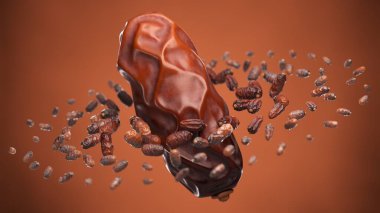 Hurma ağaçlarının meyveleri, üç boyutlu örnekler; bunlar oruç, ramazan, İslâm ve iftar temaları içindir..