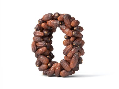 0 numaralı hurma palmiyesi meyveleri, 3d illüstrasyon, oruç, ramazan, islam ve iftar temaları ve tipografi kullanımı için uygun.