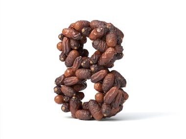 8 numaralı hurma ağacı şekilli meyveler, 3d illüstrasyon, oruç, ramazan, islam ve iftar temaları ve tipografi kullanımı için uygun.