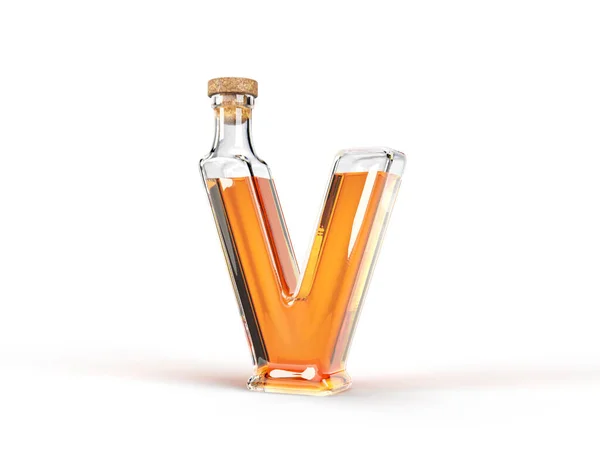 字母V型瓶 内装威士忌 3D插图 适合字体 酒精和酒水主题 — 图库照片