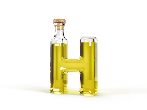 字母H形状的瓶子里有橄榄油 3D插图 适合烹饪 字母表和健康饮食主题 — 图库照片