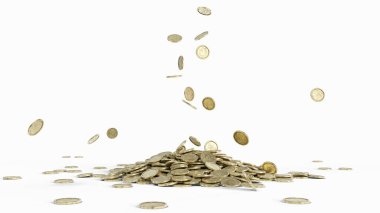 Farklı para birimi sembolleri olan eski altın sikkeler. 3B illüstrasyon, bankacılık, ekonomi, finans ve kripto para birimi temaları için uygundur.