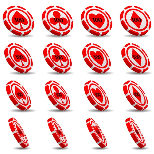 Rouge jeu de jetons de casino. (variation de quatre angles de vue par type .) — Image vectorielle