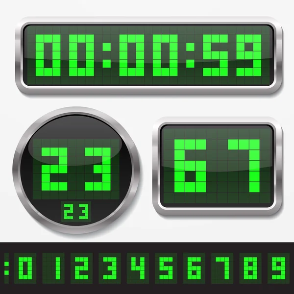 Números digitais e conjunto básico de formas do corpo do relógio . — Vetor de Stock