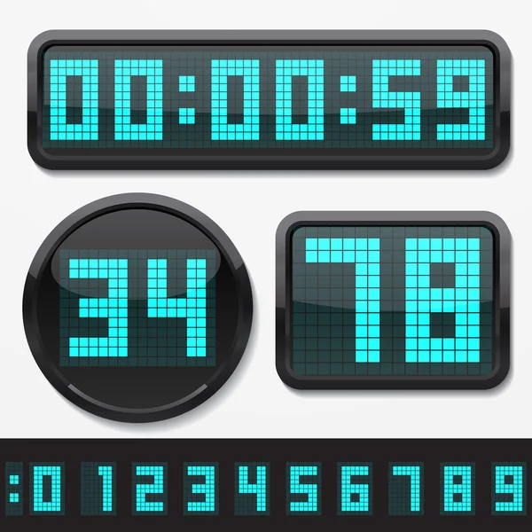 Digitala siffror och grundläggande klocka kroppsformer. — Stock vektor