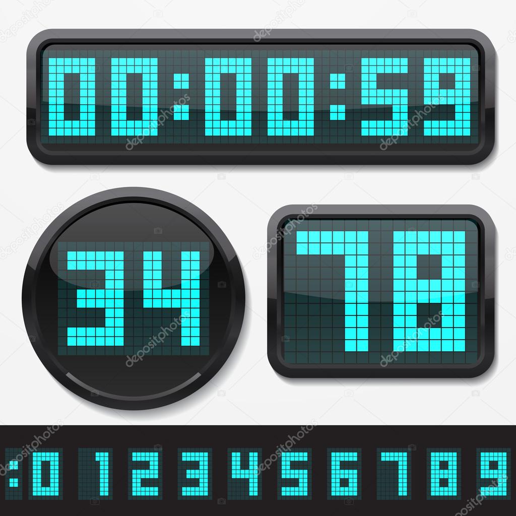 digital numbers and basic clock body shapes set.