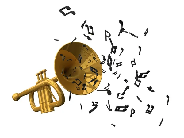 Золотая труба и ноты — стоковое фото