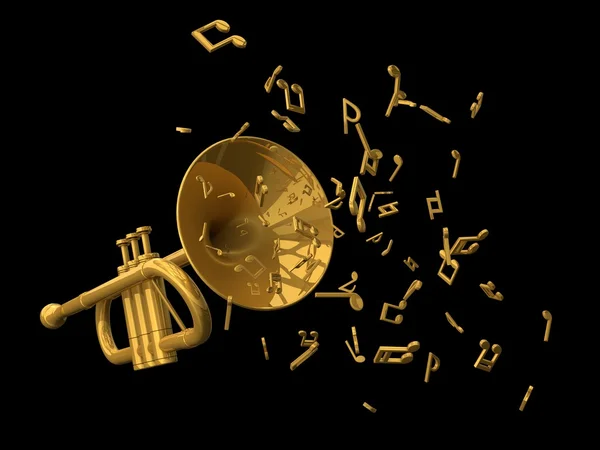 Trompeta de oro y notas —  Fotos de Stock