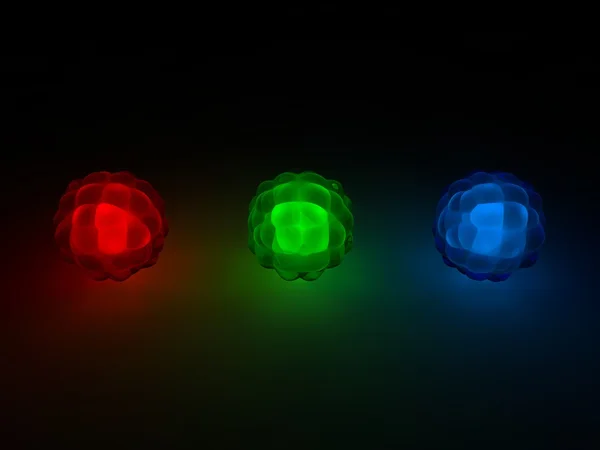 Red,green and blue glass spheres. — Stock Photo, Image