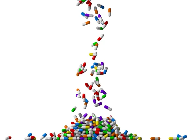 3d cair pílulas coloridas aleatórias chuva . — Fotografia de Stock