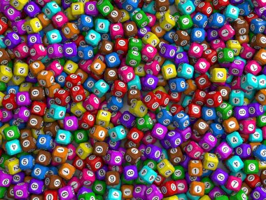 kavramsal kübik piyango topları yığını.