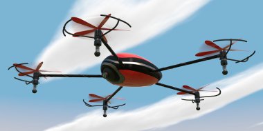 Kırmızı pentacopter uçan
