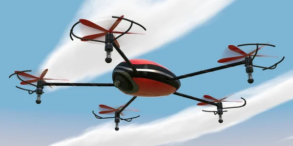 Flying red pentacopter — Stock Photo, Image