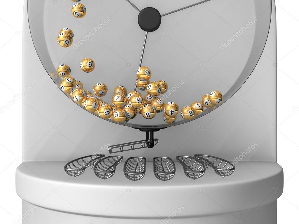 3d lottery machine concept, golden balls version.