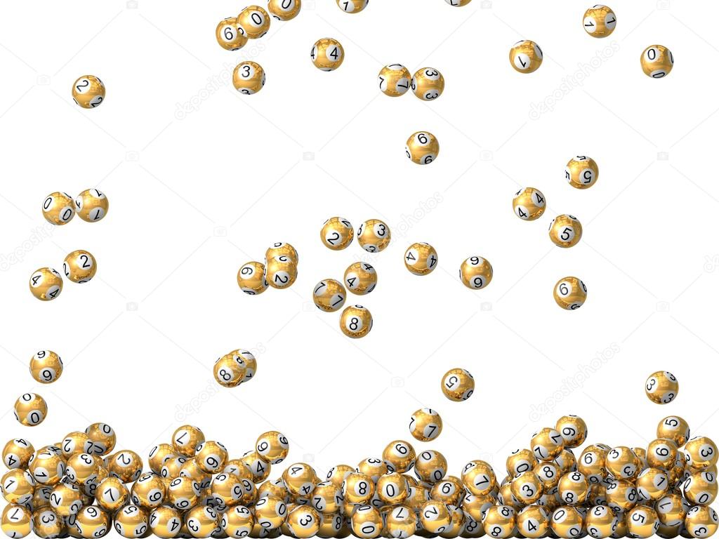golden lottery balls rain, filling screen.