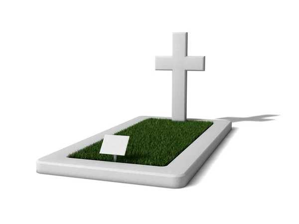 3D návrh náhrobek s trávou — Stock fotografie