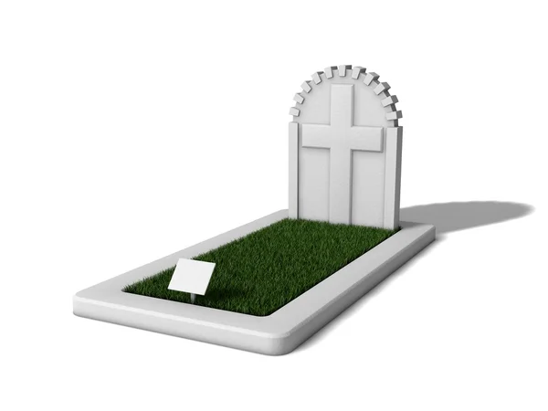 Σχεδίαση 3D γραφικών – ταφόπετρα με χόρτο — Φωτογραφία Αρχείου