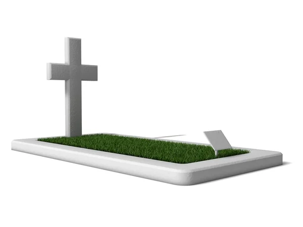 Σχεδίαση 3D γραφικών – ταφόπετρα με χόρτο — Φωτογραφία Αρχείου