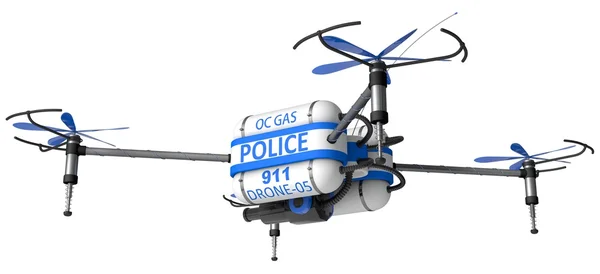 Um drone da polícia. armado com spray de pimenta . — Fotografia de Stock