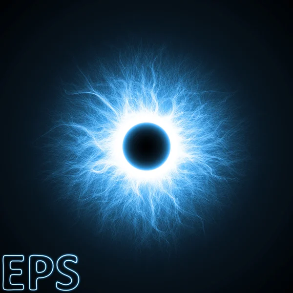 Eclipse de energía mágica. venas de energía de centro a exterior. Blu. — Vector de stock