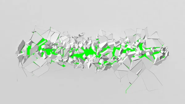 Σπάσιμο λευκό τοίχο. με εύκολο στην αντικατάσταση πράσινο χρώμα φόντου — Φωτογραφία Αρχείου