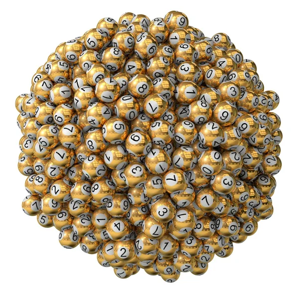 3d lottery balls stack. golden version. — Stock Photo, Image