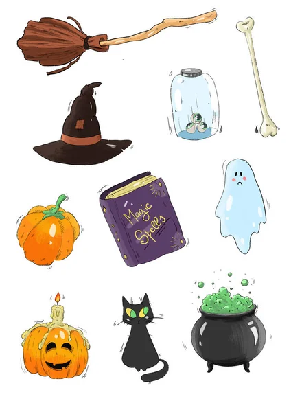 Elementos Para Halloween Desenhado Arte Digital Imagens Royalty-Free