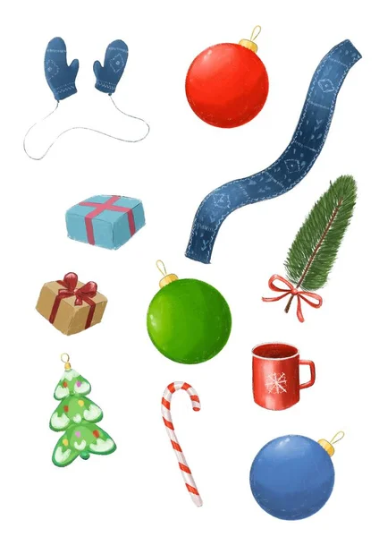 Set Hand Drawn Winter Items — Stock Photo, Image