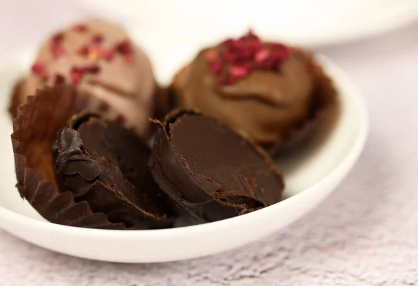 handmade chocolate candies close up