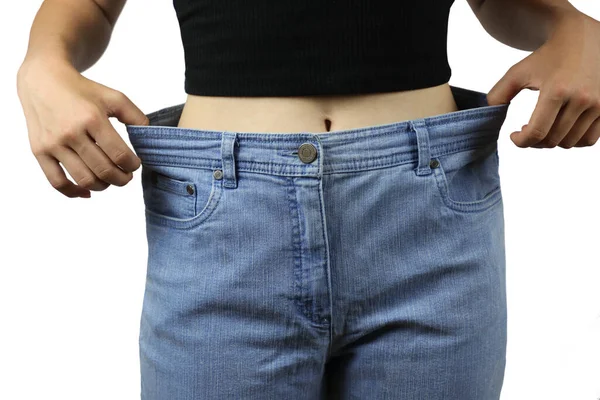 Schlanke Taille Einer Jungen Frau Mit Perfekt Gesundem Dünnem Körper — Stockfoto