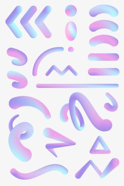 Değişken harmanlanmış şekillerin toplanması. Yanardöner eğimli akıntı. Bir dizi sıvı çok renkli yol. Yaratıcılık kavramı.