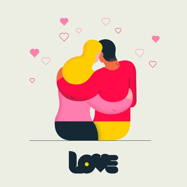 Pareja de amantes sentados y abrazados. Ilustración para el día de San Valentín — Vector de stock