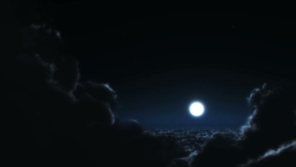 Volare di notte in nuvole luna 4k — Video Stock
