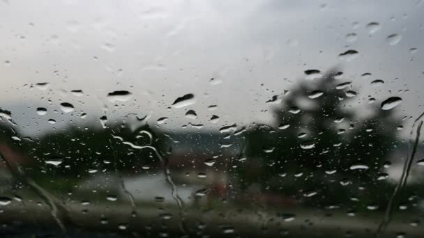 Windy raindrops on car window 4k — Stock Video