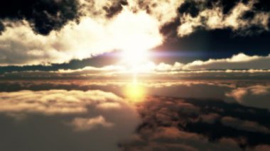 Günbatımı bulutlarının üzerinde uç