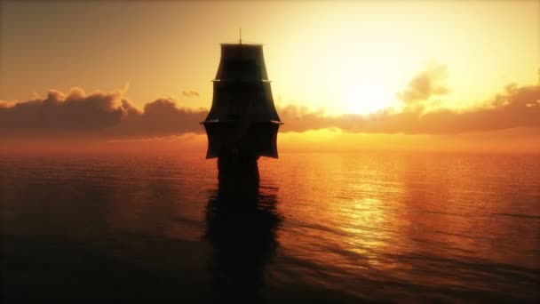 Ωκεανό ηλιοβασίλεμα πλοίο — Αρχείο Βίντεο