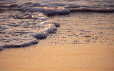 Dalgalar deniz kıyısı makrosu sıçratıyor. Yaklaş.