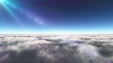 Bulutların üzerinde güneş ışınları, 3 boyutlu resimleme