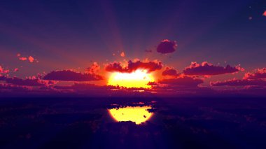 Gün batımı sakin deniz ışığı 3D çizim