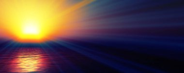 Gün batımı deniz ışığı gökyüzü berrak, üç boyutlu resimleme