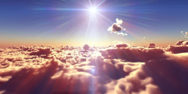 Volar Por Encima Nubes Puesta Del Sol Paisaje Ilustración Renderizado — Foto de Stock