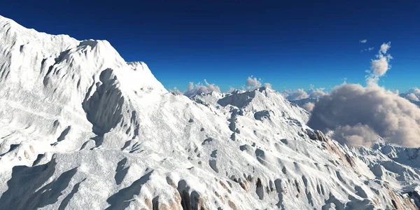 Gunung Panorama Atas Awan Ilustrasi Yang Dihasilkan Komputer — Stok Foto