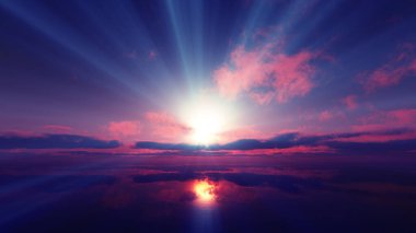 Gün batımı sakin deniz ışığı 3D çizim