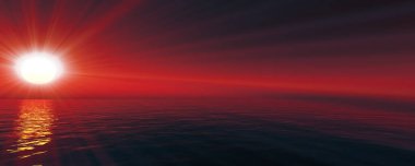 Gün batımı deniz ışığı gökyüzü berrak, üç boyutlu resimleme