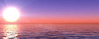 Gün batımı deniz ışığı gökyüzü berrak, üç boyutlu resimleme